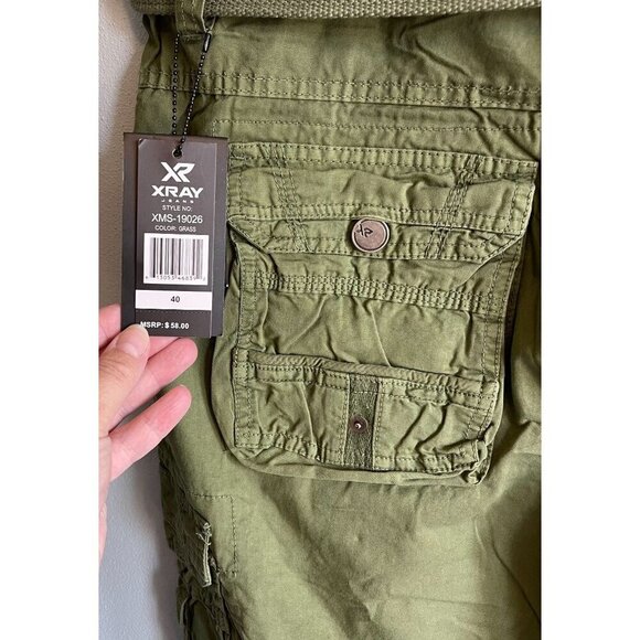 X RAY Mens Belted Twill Tape Knee Length Cargo Shorts Green Size 40 NEW - Picture 10 of 14